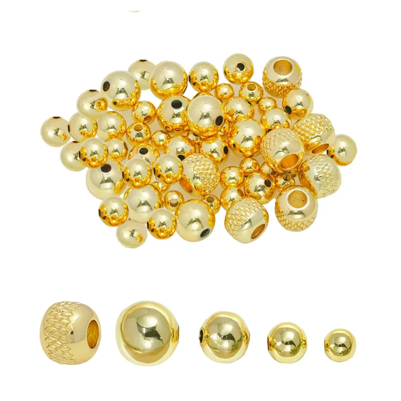 Bola redonda de 4mm, 5mm, 6mm, 8mm, cuentas espaciadoras lisas de Latón chapado en oro de 18 quilates, cuentas a rayas de piña para fabricación de joyas, collar de pulsera