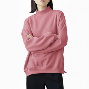 Sudadera Rosa Palo para Mujer, Cuello Alto Simulado, Suave, Manga Larga, Felpa, Holgada, Estilo Femenino, Cómoda para Otoño e Invierno, 100% - Product Image 1