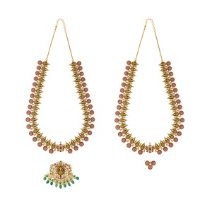 Antique Long <b>Necklace</b> 190395 Gold Plated Zinc Alloy Cubic Zirconia Chains Changeable Shape Flower Patterns Women's Religious - Product Image 3