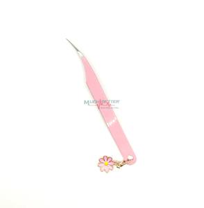 Pinzas para Pestañas de Acero Inoxidable con Logotipo Personalizado, Separación y Aislamiento, Dijes de Flores, Recubrimiento de Pintura Rosa, Punta Plateada - Product Image 1