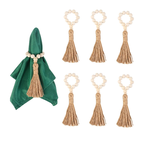 High On Demanding Acacia Wood bead Napkin Ring Natural Material Hemp Napkin Rings Napkin Holder for <b>Wedding</b> - Product Image 5