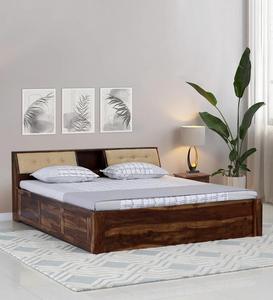 Cama de madera maciza William en acabado de teca rústica resistente a los arañazos con caja de almacenamiento para muebles de dormitorio - Product Image 2