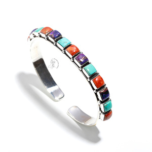 Violet/Vert Cuivre Turquoise Éponge Corail Femmes Bracelet Ouvert Pur 925 Solide En Argent Sterling Double Pierre Bracelet Bracelets - Product Image 1