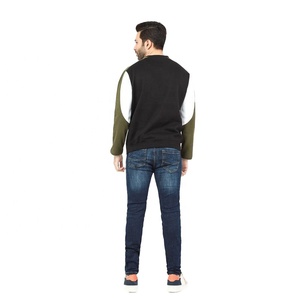 Sweat-shirt à col rond pour homme, à blocs de couleur, manches raglan, coupe classique, pull en tricot, style décontracté, automne, noir, olive, blanc - Product Image 5