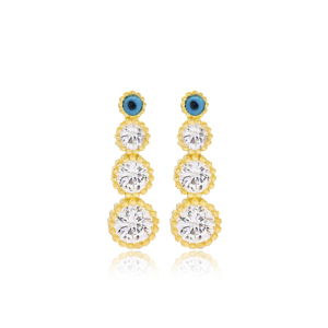 Pendientes redondos de piedra de circón CZ estilo ojo turco hecho a mano joyería de plata de ley 925 joyería fina - Product Image 1