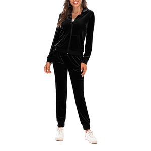 Conjunto de pantalones con capucha y cremallera de terciopelo de Color sólido Vintage para mujer, ropa deportiva para correr de invierno, características de talla grande - Product Image 2