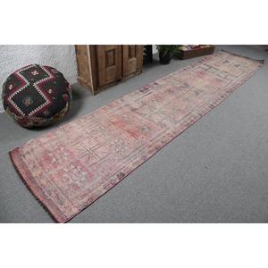 Turkish Rug, 2.9x12.7 ft <b>Runner</b> Rug, <b>Red</b> Gray Herki Wool Rug - Product Image 2
