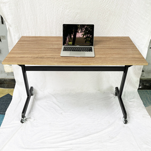 Table portable pliable pour ordinateur portable 120x60cm avec étagère, en bois massif et contreplaqué mélaminé, design simple pour chambre à coucher - Product Image 4
