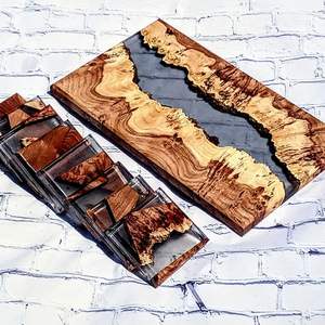 Craftsy Home-Ensemble de sous-verres en résine époxy de qualité esthétique avec effet d'océan-Dessous de verre ronds carrés décoratifs en résine époxy - Product Image 3