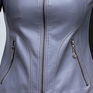 Chaqueta de cuero informal para mujer con cremallera manga larga prendas de vestir exteriores elegantes perfectas para trajes de Otoño Invierno - Product Image 6