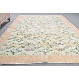 Tapis Turc Classique Vintage Beige Vert 6.6 X 9.6ft Laine Faite à la Main avec Support en Latex Motif Patchwork Rectangulaire pour Chevet - Product Image 3