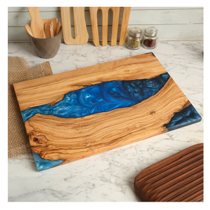 Planche à découper ronde en résine époxy bois unique avec poignée et corde suspendue Design personnalisé Vente la plus vendue - Product Image 5