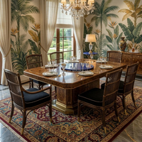 Ensemble de canapés en rotin foncé de style tropical colonial OE-FASHION, table basse en bois de burl, meubles de salon pour villa FF&E