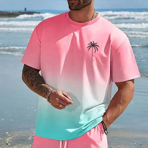 2025 été hommes décontracté 2 pièces ensemble à manches courtes T-Shirt Shorts de plage solide impression 3D coupe-vent grande taille Options écologique - Product Image 6