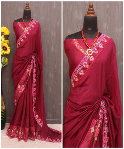 Sari de Seda y Algodón Estampado, Estilo Casual, Última Moda, Hermoso, para Mujer, Ideal para Bodas, Precio Bajo, Venta al Por Mayor - Product Image 5