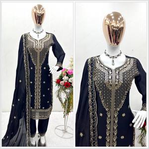 เสื้อซินออนผ้าไหมแฟนซีสไตล์ใหม่พร้อมชุด Dupatt เย็บชุดอินเดียและปากีสถาน - Product Image 3