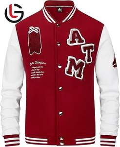 ATM Patches Logo Baseball College Student Varsity Jacket Letterman con cuerpo de Lana granate y Chaqueta de manga de cuero blanco para hombres - Product Image 1