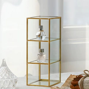 Gold Metal And Glass Jewelry <b>Box</b> Decorative Treasure Chest Style Durable Strong <b>Secure</b> Storage For Jewelry And Keepsakes - Product Image 1