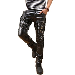 Top Brand Arrival Mens Korean Gothic Punk Fashion Canvas Fabric Eco-Friendly Waterproof Faux Leather Pants <b>Drawstring</b> <b>Trousers</b> - Product Image 1
