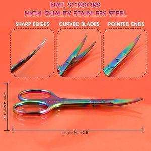 Ciseaux à sourcils professionnels avec logo personnalisé multicolore arc-en-ciel enduit en acier inoxydable lame incurvée ciseaux de beauté à pointe pointue - Product Image 4
