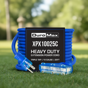 Cable de Extensión de Alta Resistencia de 10 Ga y 25 Pies - DuroMax XPX10025C Azul con Triple Conector - Product Image 3