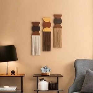 Ensemble de 4 tentures murales élégantes en bois et macramé pour une décoration intérieure bohème chic et des intérieurs élégants, fabriquées à la main en Inde - Product Image 6