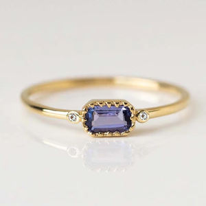 Bague en argent 925 Baguette Améthyste Gemstone pour femmes-Bagues de déclaration en gros-Bague plaquée or empilable - Product Image 1