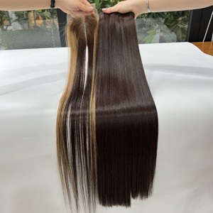 Extensiones de cabello humano vietnamita con cierre de reflejos tejido de pelo marrón liso de hueso - Product Image 6
