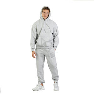 Survêtement gris à capuche pour homme, longueur intégrale, couleur unie, coton, vêtements décontractés avec poches latérales, style automne, coupe classique - Product Image 3
