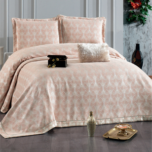 Guzide Podyum Salmon Pink 4-Piece Customized Classic Luxury Home <b>Bedspread</b> <b>Set</b> 100% Chenille Organic Woven Striped Washable Anti - Product Image 1