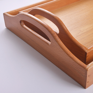 Juego de 2 bandejas de madera de haya con asas ovaladas - Bandejas de madera maciza - Platos de madera natural premium para desayuno y café - Product Image 2