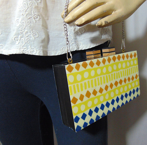 LOWELLCRAFT Geometric Pattern Resin Clutch <b>Box</b> for Women Purse Bags Fashion Style Made in Delhi - Product Image 6