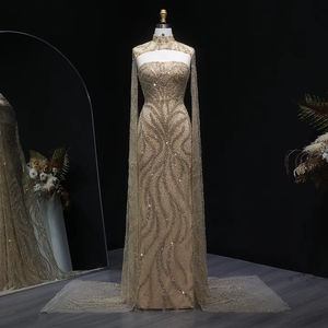 Gaun <span class=keywords><strong>Prom</strong></span> Mermaid Mewah Jancember LSZ663 dengan Kerah Choker, Payet, dan Lengan Cape untuk Pesta Malam - Product Image 1