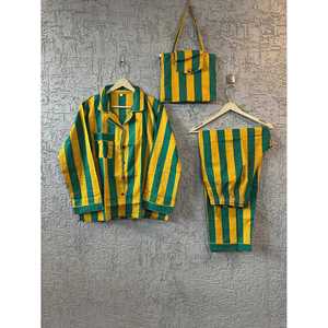 Jaipur's Bohemian Stripe Print Hand Block Printed Cotton Woven Pajama Set Soft Sleepwear Button Drawstring Casual <b>Bridal</b> - Product Image 5