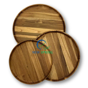 Plateau de service rond en bois vintage pour la maison pour l'affichage d'assiettes à dîner décoratives et le stockage des aliments en gros - Product Image 3