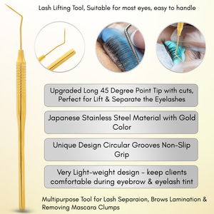 Bulk dual sided nonslip lash Volume Lifting <b>tool</b> stainless steel 45 degree pointed tip circular grooves nonslip grip reusable - Product Image 2
