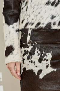 <b>Cow</b> <b>Print</b> 100% Genuine Leather <b>Skirt</b> Mid-Length Belted Women's Fashion Eoin Winston Sports Garments - Product Image 5