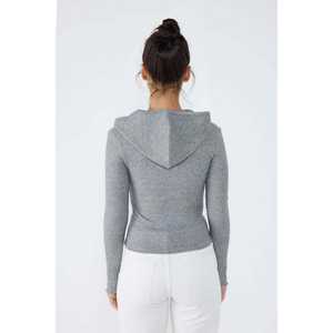 Cárdigan de Punto con Capucha, Cierre de Cremallera, Color Gris, Estilo Casual Otoñal, Lana Tejida con Patrón de Rayas y Estampado - Product Image 5