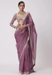 Sari en faux georgette attrayant, chemisier, tenue de soirée, non cousu, design ethnique moderne, lavable, lourd, séquences de 5 mm, excellente qualité - Product Image 5