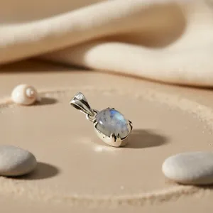 "Handmade Rose Gold 925 Silver <b>Moonstone</b> Charm <b>Pendant</b> for Women Rhodium Plated" - Product Image 2