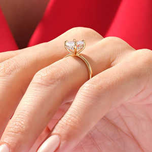 Anillo de compromiso solitario de forma redonda de 1.02 quilates en oro amarillo de 14 quilates, hecho a mano, minimalista, nupcial - Product Image 4