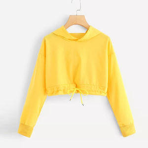 Sudaderas con capucha cortas de color personalizado para mujer, Top corto con capucha de algodón de invierno transpirable, nuevo diseño de Venta caliente - Product Image 1