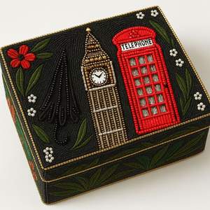 Boîte à bijoux en velours perlé artisanale de qualité supérieure, série emblématique des monuments de Londres, broderie exquise, coffret cadeau, travail de perles, 2026 - Product Image 1