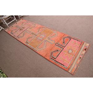 Vintage Turkish Herki <b>Rug</b> 2.8x9.9 ft, Orange <b>Runner</b> Geometric Wool <b>Rug</b> - Product Image 3