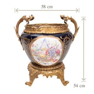 Cachepot décoratif classique de luxe en céramique avec laiton plaqué or antique - Product Image 4