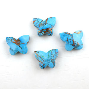Papillon sculpté bleu cuivre turquoise pierres précieuses en vrac 12x15mm sculpté à la main bleu turquoise briolette en vrac pour la fabrication de bijoux - Product Image 1