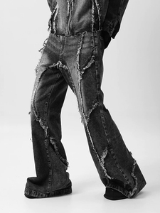 Veste en jean délavé pour homme, col montant, fermeture à bouton unique, détails effilochés, style streetwear, vêtement d'extérieur automne, respirant, séchage rapide - Product Image 5