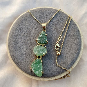 Collar con colgante de cuarzo verde fresa natural, accesorios de moda hip hop, chapado en oro de 18k, collar con triple piedra preciosa - Product Image 6
