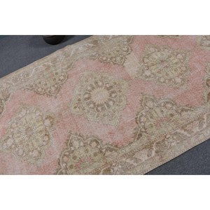 Vintage 4.7ft X 12.4ft Grande Surface Tapis Turc Classique Rose & Beige Patchwork Conception Laine Matériel Latex Support pour Chambre d'Adolescent - Product Image 5