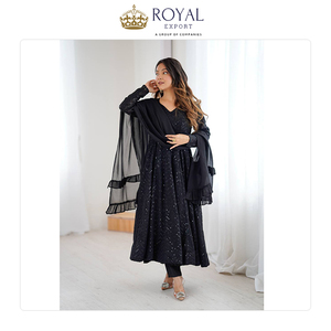 Costume Anarkali en Georgette et Lakhnawi de qualité supérieure, à motifs simples, de dernière mode, pour mariage, fourni par un exportateur en gros - Product Image 2